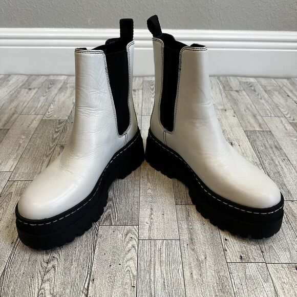 MARC FISHER 6M Patrick White Leather Chelsea Ankle Booties Boots Punk Chunky - Picture 4 of 8